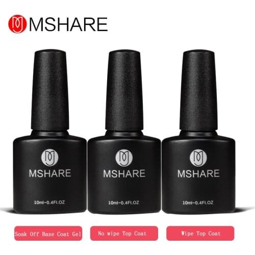 MSHARE 10ML Wipe / No Wipe Cleaning Top Coat and Base Coat Gel Polish Nail Long Lasting Health Varnish Manicure