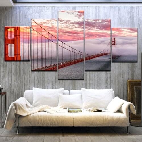 5 Piece Golden Gate Bridge Art Print Poster Picture Frames Abstract Painting Modular Painting on the Wall Art Home Decor