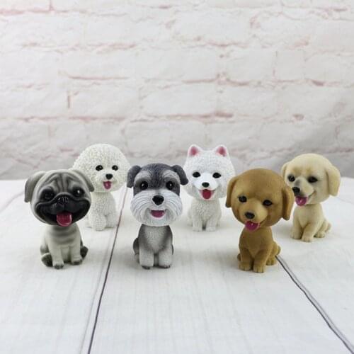Simulation Dog Miniature Figurine Animal Model Pug Bichon Frise Samoye Schnauzer Home Decor Fairy For Car Decoration Accessories