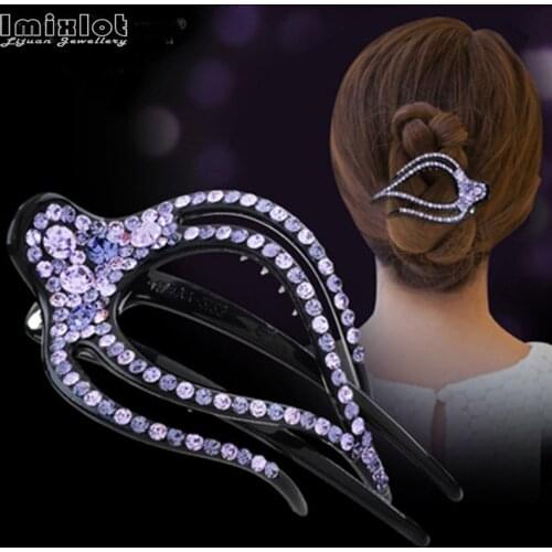 Imixlot Crystal Rhinestone Duckbill Hair Claws Vintage Hair Clips Hair Accessories For Women Shinning Hairpin Ponytail Headwear