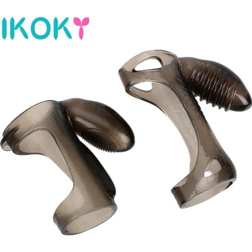 IKOKY Cock Rings Elastic TPE Vibration Penis Trainer Delay Ejaculation Sex Toys for Men Male Masturbation