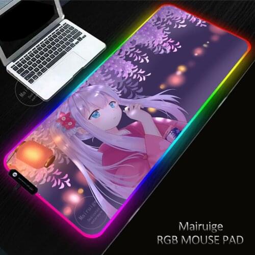 Anime Cute Sexy Girl LED Light Gaming XXL Sagiri Izumi Mouse Pad RGB Large Keyboard Cover Non-Slip Rubber DeskMat Game MousePad