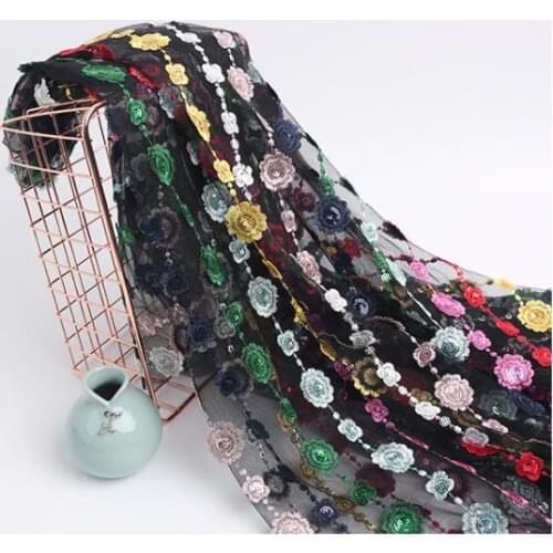 Botanical flowers embroidered fabrics multicolor sequined mesh spring and summer dresses