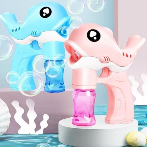 Cute Cartoon New Dolphin Shape Blowing Bubble Machine with Sound Light Kids Toy Wedding Birthday Gift Bubble Maker Gun