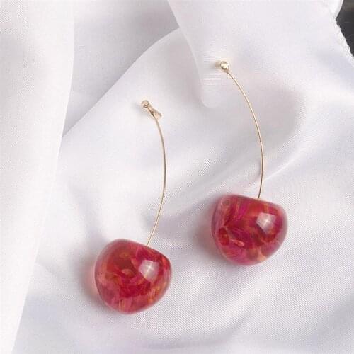 Fashion Cherry Earrings for Women Elegant Dried Flower Resin Cherries Pendant Earrings Wholesale Jewelry