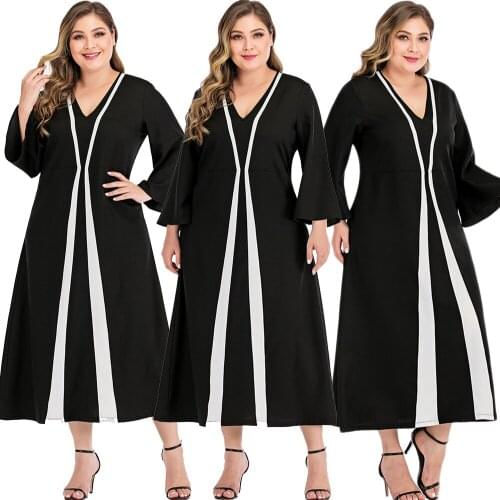 Muslim Women Long Dress Arab Abaya V-neck Loose Casual Plus Size Islamic Clothing Ramadan Middle East Dubai Kaftan Vestido Robe