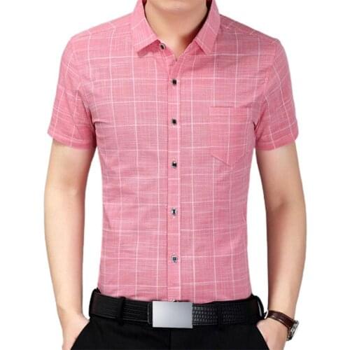 Shirts Men Social Shirt Plaid Turndown Collar Summer Pocket Buttons Top for Working Mens Clothing 2021