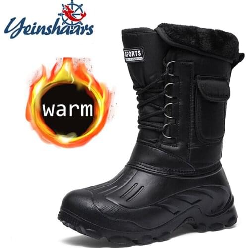 YEINSHAARS Men Boots Platform Thick Plush Warm Snow Camouflage Boots Men Waterproof Boots With Fur Winter Shoes Slip-resistant