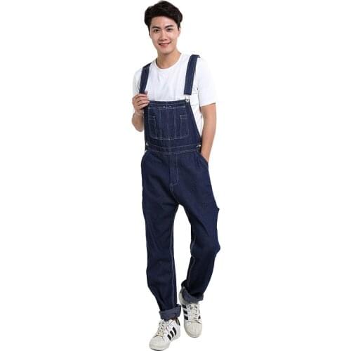 New Men Overalls Bib Jeans Denim Jumpsuits Workwear Loose Straight Cargo Pants Hip Hop Fashion Blue Trousers Large Size 28 - 50