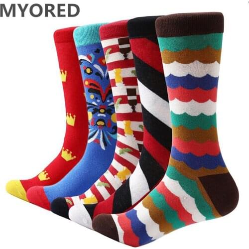 MYORED 5 pair/lot men socks funny cotton novelty socks skateboard wear cool soft wedding socks colorful mens dress socks