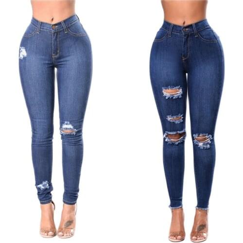 2021 New Fashion Ripped Jeans For Women Stretch Slim Denim Pencil Pants Street Casual Trendy Trousers S-3XL Top Quality