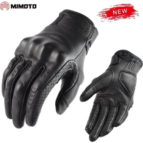Vintage Brown Mens Motorcycle Gloves Real Leather Motocross Perforated Breathable Gloves Spring Summer Motorbike Riding Gloves
