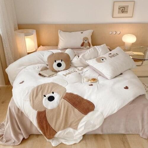 Plush Shaggy Soft Duvet Cover Cartoon Bear Warm Crystal Velvet Bedding for Girls Kids 1 Plush Duvet Cover 1Bed Sheet 2pillowcase