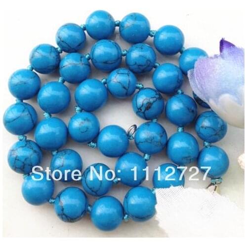 Hot Natural Jewelry Beads Stone Necklace Beautiful Tempting 10mm Blue Turkey Stone Necklace Christmas Gifts 18'' Wholesale Price