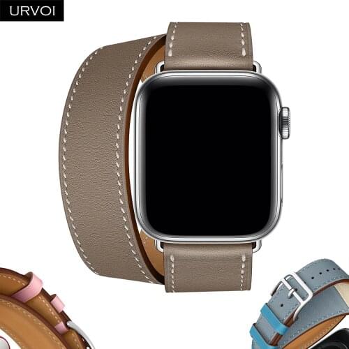 URVOI Double tour band for apple watch series 6 SE 543 strap for iwatch belt high quality soft genuine Leather loop wraps 40 44