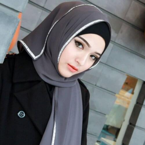Luxury Peacl Heavy Chiffon Scarf Women Diamond Long Soft Wrap Shawl Scarves Femme Bufandas Hijabs 175cm*75cm for Muslim Lady