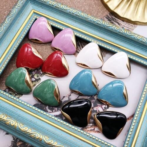 Triangle Stud Earrings Enamel Glaze Piercering Jewelry For Womens Brincos Mujer Accessories