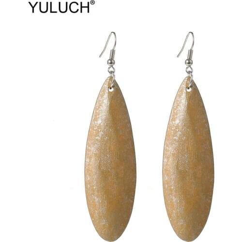 YULUCH Vintage Water Drop Earrings 2019 Women Imitation Rust Yellow Natural Wooden Pendant Earrings Ethnic Long Dangle Earrings