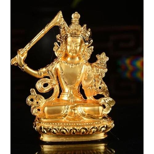 Buddhist Supplies, Tibetan Tantra, Small Buddha Statues, Gilded, Manjusri, Wisdom Bodhisattva, Height 7.5cm