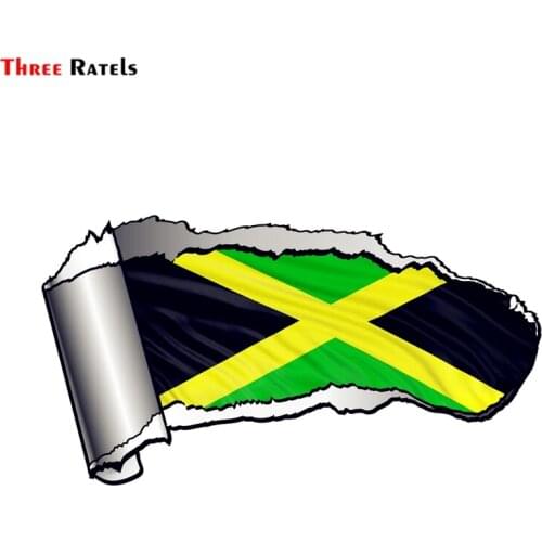 Three Ratels FTC-860# 20x10.8cm Ripped Open Gash Torn Metal Design With Jamaica Jamaican Country Motif Vinyl Car Sticker