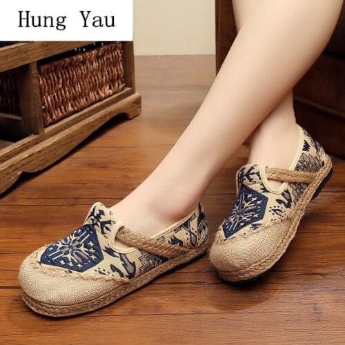 Women Shoes Flat Loafers Shallow National Style Hemp Spring Summer Slip On Fashion Outdoor Breathable Round Toe Casual