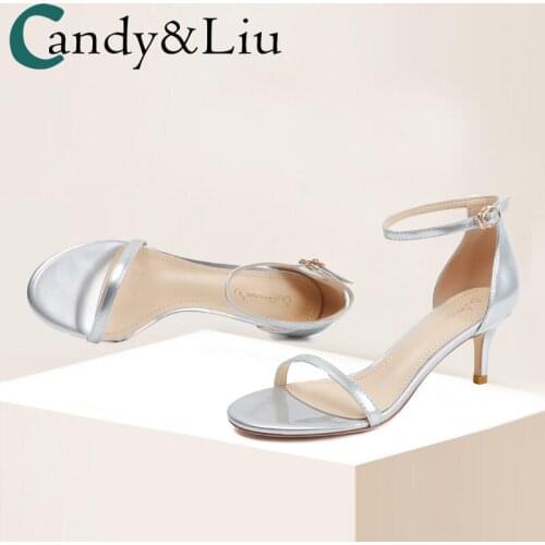 Lady Silver Word High Heels Women Summer 2021 New Sexy Net Infrared Wear 6cm Thin Heel Middle Heel Open Toe Sandals