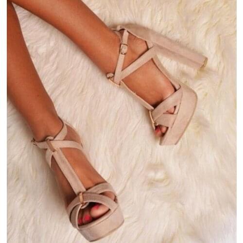 Moraima Snc Peep Toe Suede Apricot Platform Womens Heeled Sandals Summer Sexy Platform Thick Heels Shoes Dress Heels