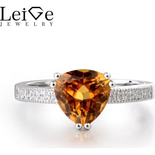 Leige Jewelry Genuine Yellow Citrine Gemstone 925 Sterling Silver Trillion Shape Engagement Rings Wedding Bands For Woman