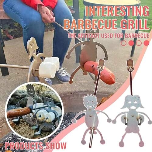 1/2 Pcs Hot Dog Marshmallow Roasting Cooker Sticks Holder Women Men Shaped Camp Fire BBQ for Family Garden Outdoor Picnic Party