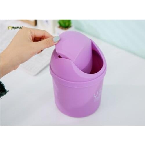 1PC mini waste bin fashionable garbage bin rolling cover paper basket kitchen ash-bin PP Plastic desktop trash Bin OK 0191