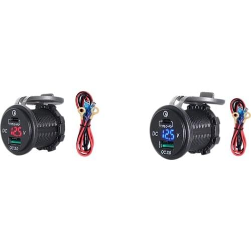2 Pcs Dual USB Charger Socket Adapter with LED Voltmeter Cover for 12/24V Car Motorcycle Boat PD Type C+QC 3.0, A & B