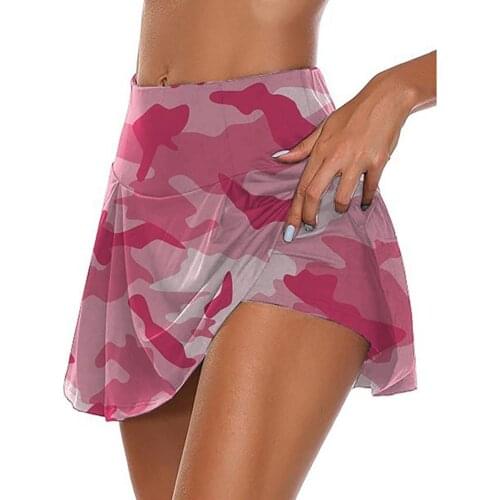 2021 Fashion Women Camouflage Fake Two Piece Breathable Elastic Sports Shorts Mini Skirt