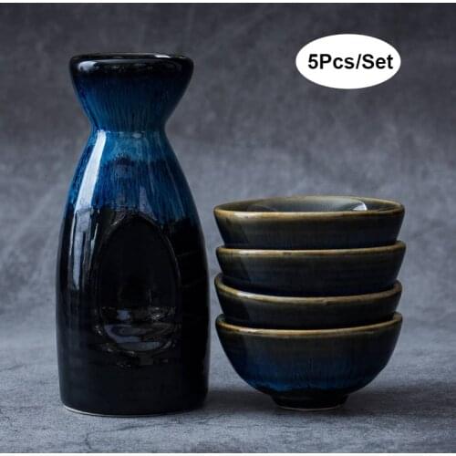 5Pcs/set Ceramic Japanese Sake Set 1PC Sake Bottle And 4PCS Cups Bar Home Kitchen Dining Drinkware Sets For Wedding Birthday