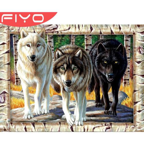 FIYO 5D DIY Diamond Painting Animal Full Square/Round Diamond Embroidery Wolf Home Decoration Wolf Cross Stitch Gift Kits