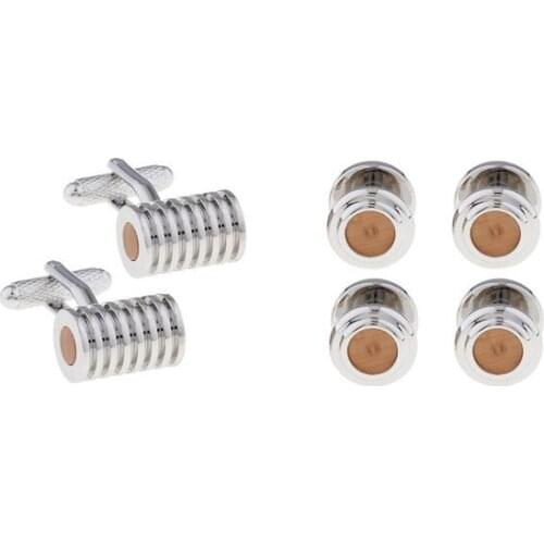 6sets/lot Silver Cylider Screw Thread Cufflinks Collar Studs 6pcs Set Tuxedo Cuff Links Button Stud Set Mens Jewelry