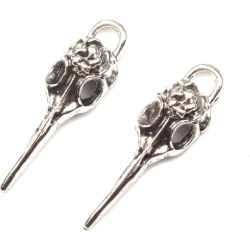 6pcs raven skull Bird skull charm 35x9.5mm Tibetan Silver Plated Pendants Antique Jewelry Making DIY Handmade Craft