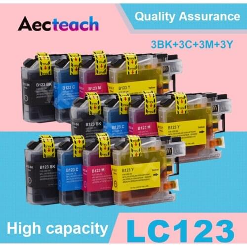 Aecteach LC123 Ink Cartridge For Brother LC121 MFC-J4510DW MFC-J4610DW Printer Ink Cartridges LC 123 J4410DW J4710DW Full Ink