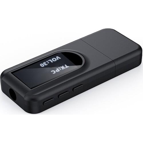 5.0 LED PC Laptop Bluetooth Adapter Receiver LCD Display Transmitter Audio USB Supports Hands-free Calling For TV Car