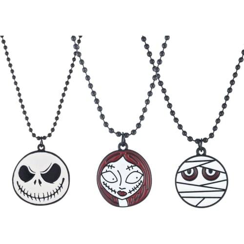 Gothic jack Skull Pendant Necklace for Men Women Silver Black Color chain Metal Collar Punk Neck Chain Goth Halloween Jewelry