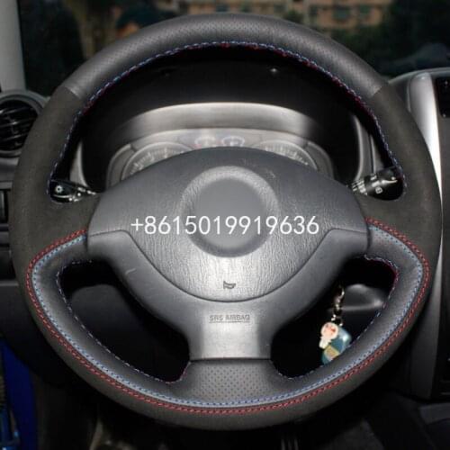 Top Black Red Leather Car Steering Wheel Hand-stitch on Wrap Cover For Suzuki Jimny 2011-2013