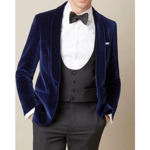 Black Double Breasted Velvet Tuxedos British style Custom Made Mens Suit Slim Fit Blazer Wedding suits for men(suit+pant)