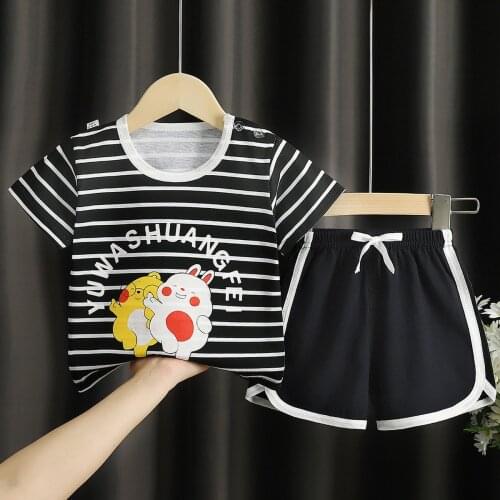 Designer Brand Girls Summer Clothes Set Print Cartoon Cotton T-shirts Shorts Kids Outfits Stripe Short Sleeve Childrens Suit
