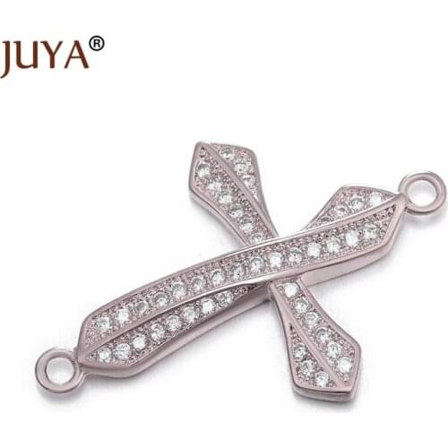 Supplies For Copper Micro Pave Zirconia Jewelry Findings Components Cross Connector Charm DIY Bracelets Accessories