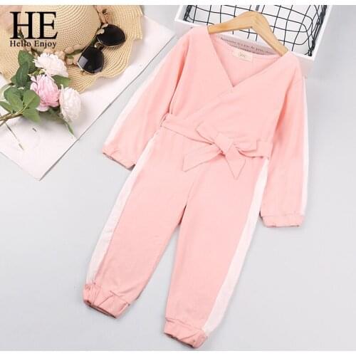 HE Hello Enjoy Baby Girls Clothes Long Sleeveless Casual Collar One-Piece Romper Solid Color Girls Jumpsuit Overalls Children