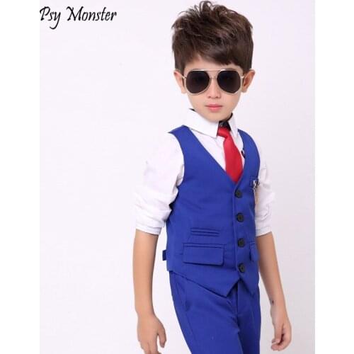 Children Formal Wedding Suits Sets Boys Vest Shirts Pants Tie 4PCS Clothing Sets Kids Performance Gentleman Dresses Costume