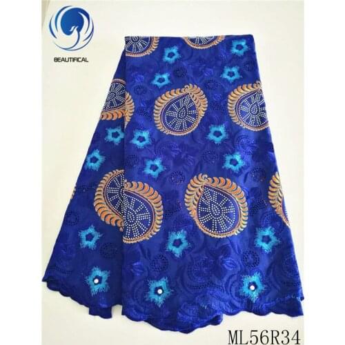 BEAUTIFICAL Cotton african fabrics blue voile lace fabric high quality embroidery nigerian cotton lace fabric for dress ML56R34