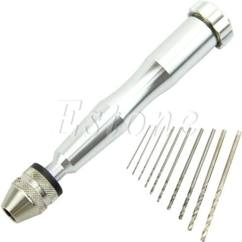 Mini Micro Aluminum Hand Drill Drilling With Keyless Chuck +10 Twist Drills Bits-Y103
