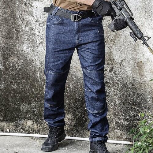 Elastic Denim Tactical Pants Men Multi-Pocket Military Trousers Man Streetwear Casual Jeans Mens Outdoor Cargo Pants