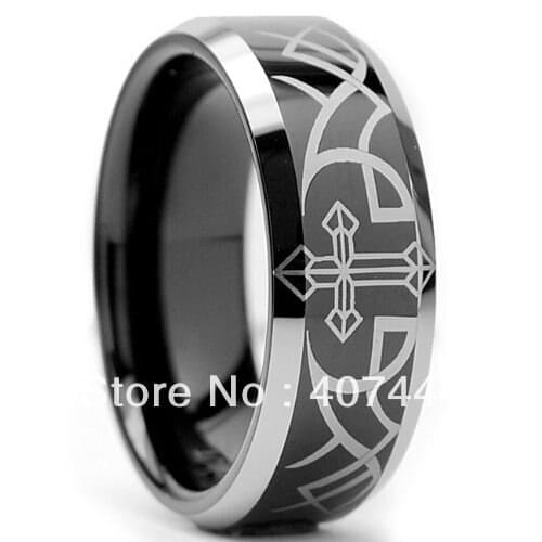 Free Shipping USA BRAZIL RUSSIA HOT SELLING/SALES Buy Cheap Price Wholesales 8mm Mens Etched Cross&Thorn Tungsten Wedding Ring