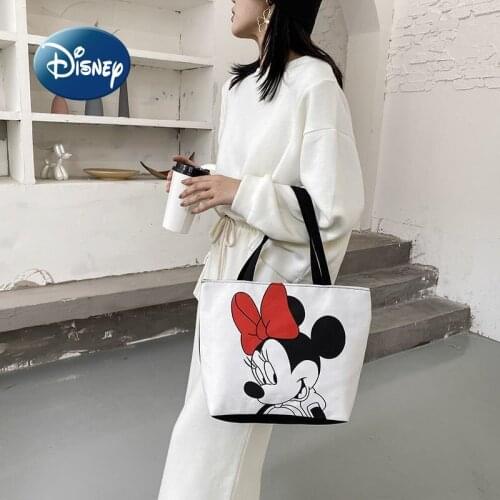 Disney Mickey Minnie New Canvas Ladies Shoulder Bag Wild Large-capacity Storage Bag Cute Handbag Travel Cartoon Fashion Tote Bag